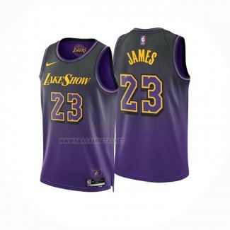 Camiseta Los Angeles Lakers LeBron James NO 23 Ciudad 2024-25 Violeta