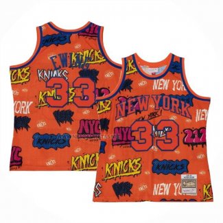 Camiseta New York Knicks Patrick Ewing NO 33 Slap Sticker Mitchell & Ness 1991-92 Naranja