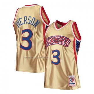 Camiseta Philadelphia 76ers Allen Iverson NO 3 Mitchell & Ness 1996-97 Oro