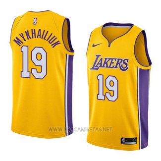 Camiseta Los Angeles Lakers Sviatoslav Mykhailiuk NO 19 Icon 2018 Amarillo