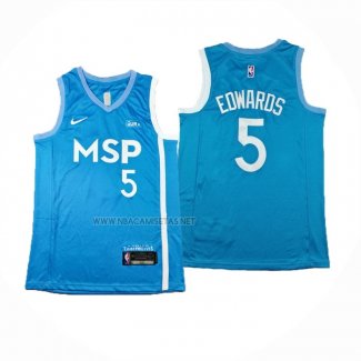 Camiseta Minnesota Timberwolves Anthony Edwards NO 5 Ciudad 2024 Azul