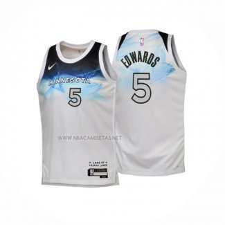 Camiseta Nino Minnesota Timberwolves Anthony Edwards NO 5 Ciudad 2024-25 Blanco