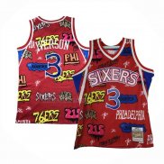 Camiseta Philadelphia 76ers Allen Iverson NO 3 Slap Sticker Mitchell & Ness 1996-97 Rojo